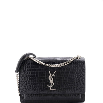 Saint Laurent Sunset Crossbody Bag Crocodile Embossed Leather Medium