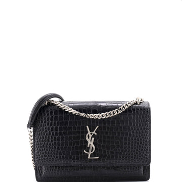 Saint Laurent Sunset Crossbody Bag Crocodile Embossed Leather Medium