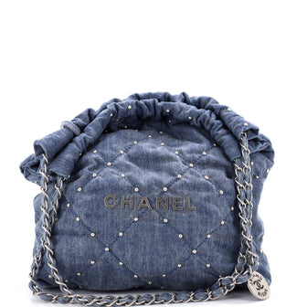 Chanel 22 Chain Hobo Quilted Studded Denim Small