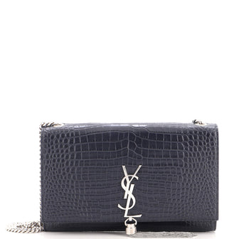 Saint Laurent Classic Monogram Tassel Crossbody Bag Crocodile Embossed Leather Medium