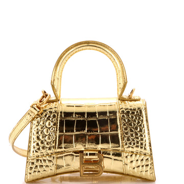Balenciaga Hourglass Top Handle Bag Crocodile Embossed Leather XS