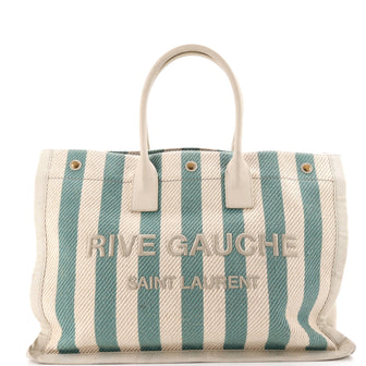 Saint Laurent Rive Gauche Shopper Tote Striped Canvas Large