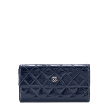 Chanel CC Gusset Flap Wallet Quilted Patent Long