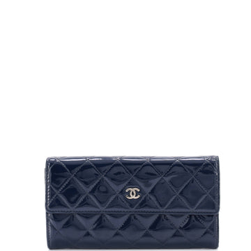 Chanel CC Gusset Flap Wallet Quilted Patent Long
