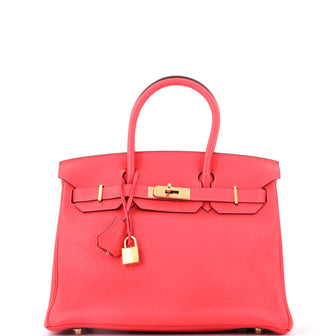Hermes Birkin Handbag Pink Clemence with Gold Hardware 30