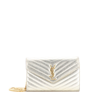Saint Laurent Classic Monogram Wallet on Chain Matelasse Chevron Metallic Leather Medium