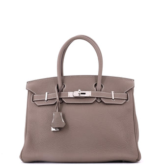 Hermes Birkin Handbag Grey Clemence with Palladium Hardware 30