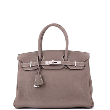 Hermes Birkin Handbag Grey Clemence with Palladium Hardware 30