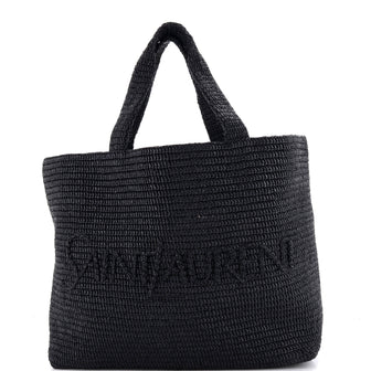Saint Laurent Logo Supple Tote Embroidered Raffia
