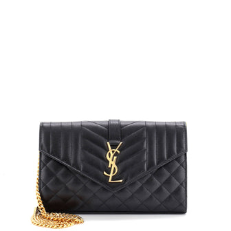 Saint Laurent Classic Monogram Chain Wallet Mixed Matelasse Leather Medium