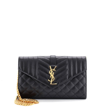 Saint Laurent Classic Monogram Chain Wallet Mixed Matelasse Leather Medium