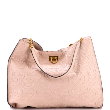 Salvatore Ferragamo Trifolio Tote Gancini Embossed Leather Large