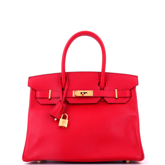 Hermes Birkin Handbag Red Epsom with Gold Hardware 30