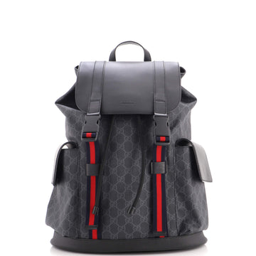 Gucci Double Pocket Buckle Backpack GG Coated Canvas Large
