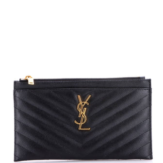 Saint Laurent Classic Monogram Zip Bill Pouch Matelasse Chevron Leather Medium