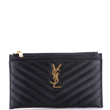 Saint Laurent Classic Monogram Zip Bill Pouch Matelasse Chevron Leather Medium