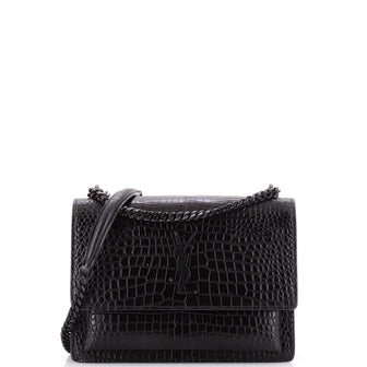 Saint Laurent Sunset Crossbody Bag Crocodile Embossed Leather Medium