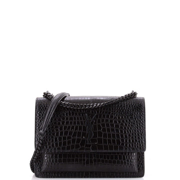 Saint Laurent Sunset Crossbody Bag Crocodile Embossed Leather Medium