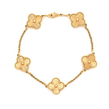 Van Cleef & Arpels Vintage Alhambra 5 Motifs Bracelet Guilloche 18K Yellow Gold