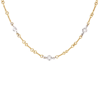 Roberto Coin Diamonds By The Inch 7 Station Dog Bone Necklace 18K Yellow Gold with 18K White Gold and Diamonds