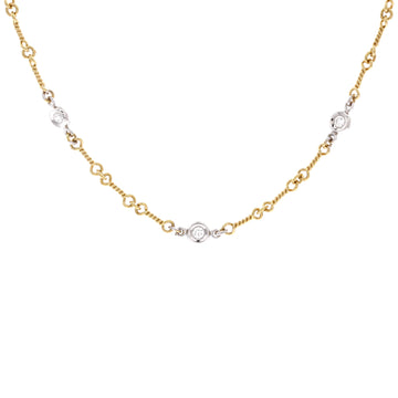 Roberto Coin Diamonds By The Inch 7 Station Dog Bone Necklace 18K Yellow Gold with 18K White Gold and Diamonds