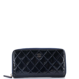 Chanel Zip Around Wallet Quilted Patent Long