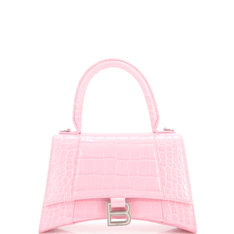 Balenciaga Hourglass Top Handle Bag Crocodile Embossed Leather Small