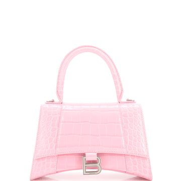 Balenciaga Hourglass Top Handle Bag Crocodile Embossed Leather Small