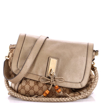 Gucci Bella Flap Shoulder Bag GG Canvas with Leather Medium