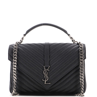 Saint Laurent Classic Monogram College Bag Matelasse Chevron Leather Large