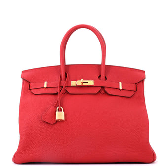 Hermes Birkin Handbag Red Togo with Gold Hardware 35