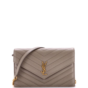 Saint Laurent Classic Monogram Wallet on Chain Matelasse Chevron Leather Small