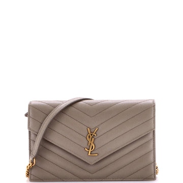 Saint Laurent Classic Monogram Wallet on Chain Matelasse Chevron Leather Small