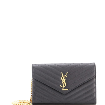 Saint Laurent Classic Monogram Wallet on Chain Matelasse Chevron Leather Medium