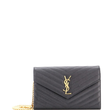 Saint Laurent Classic Monogram Wallet on Chain Matelasse Chevron Leather Medium