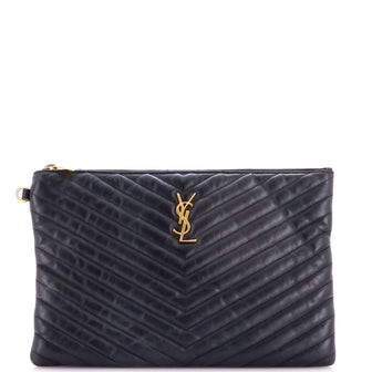 Saint Laurent Classic Monogram Wristlet Pouch Matelasse Chevron Leather Medium