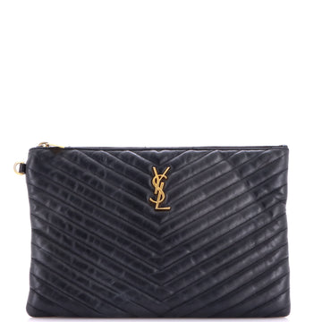 Saint Laurent Classic Monogram Wristlet Pouch Matelasse Chevron Leather Medium