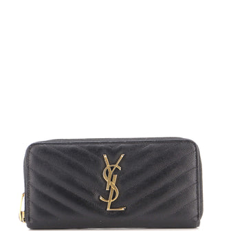 Saint Laurent Classic Monogram Zip Around Wallet Matelasse Chevron Leather
