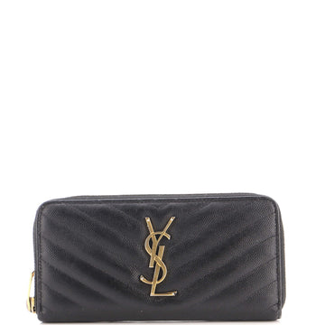 Saint Laurent Classic Monogram Zip Around Wallet Matelasse Chevron Leather