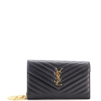 Saint Laurent Classic Monogram Wallet on Chain Matelasse Chevron Leather Medium