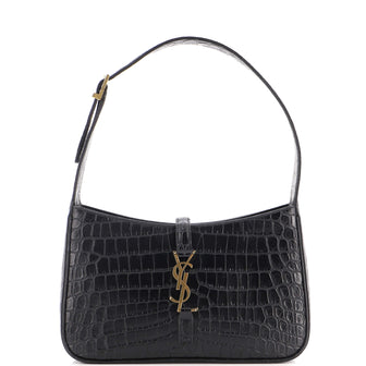 Saint Laurent Le 5 a 7 Hobo Crocodile Embossed Leather Small