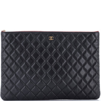 Chanel O Case Clutch Quilted Caviar Large