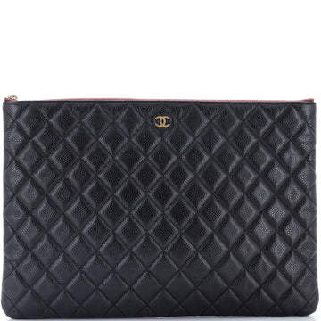 Chanel O Case Clutch Quilted Caviar Large