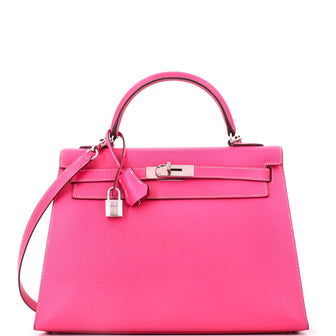 Hermes Kelly Handbag Pink Epsom with Palladium Hardware 32