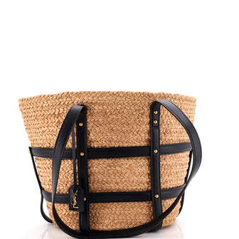 Saint Laurent Caged Basket Tote Raffia with Leather