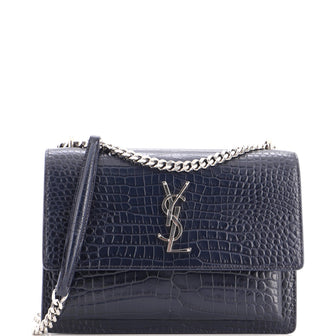 Saint Laurent Sunset Crossbody Bag Crocodile Embossed Leather Medium