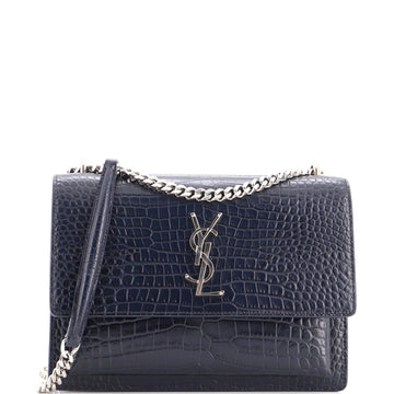 Saint Laurent Sunset Crossbody Bag Crocodile Embossed Leather Medium