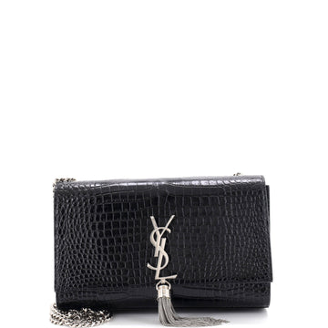 Saint Laurent Classic Monogram Tassel Crossbody Bag Crocodile Embossed Leather Medium