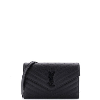 Saint Laurent Classic Monogram Wallet on Chain Matelasse Chevron Leather Small