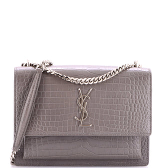 Saint Laurent Sunset Crossbody Bag Crocodile Embossed Leather Medium